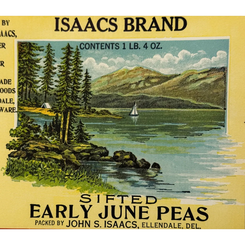 Rare Antique 1930s Isaacs Pea Can Label from Delaware