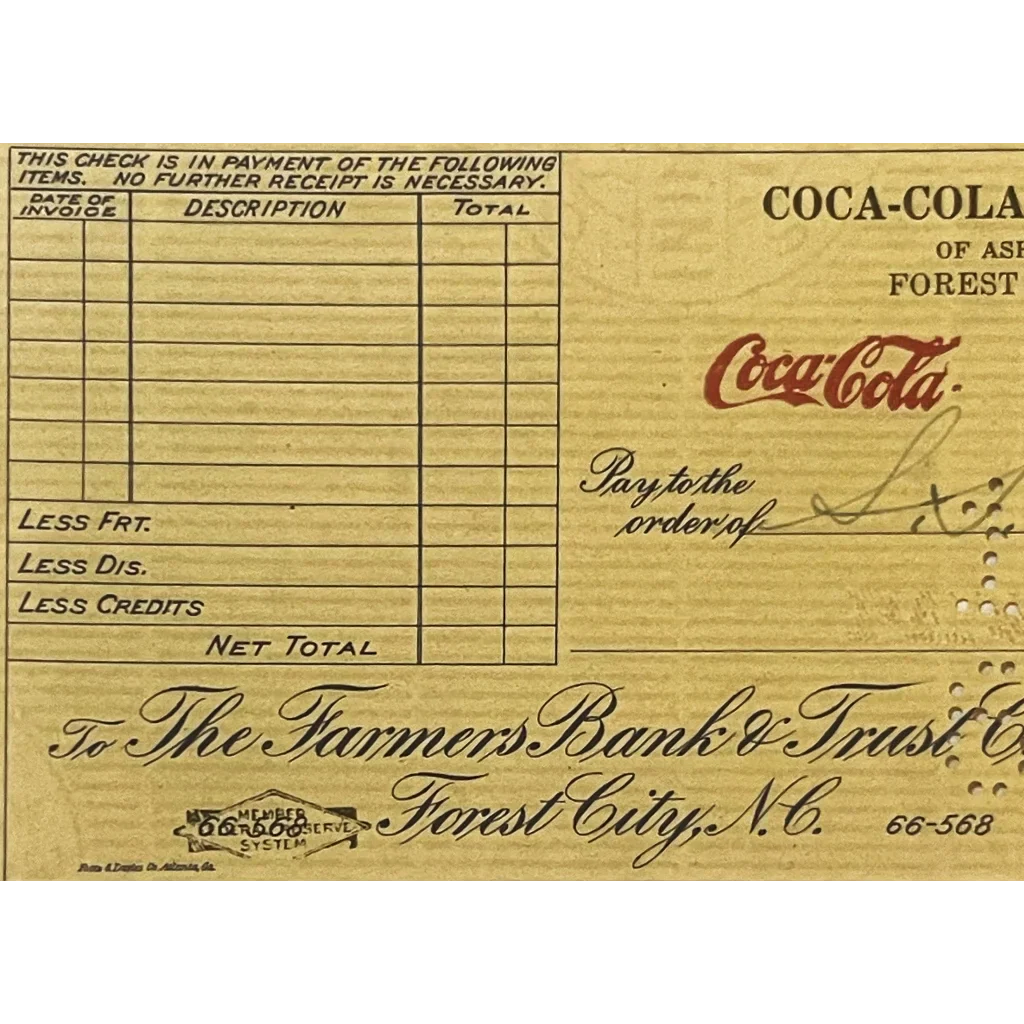 Rare Antique Coca Cola Checks from 1920s Asheville NC