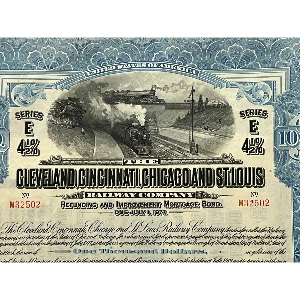 Rare 1927 Cleveland Cincinnati Chicago & St Louis Railway Bond