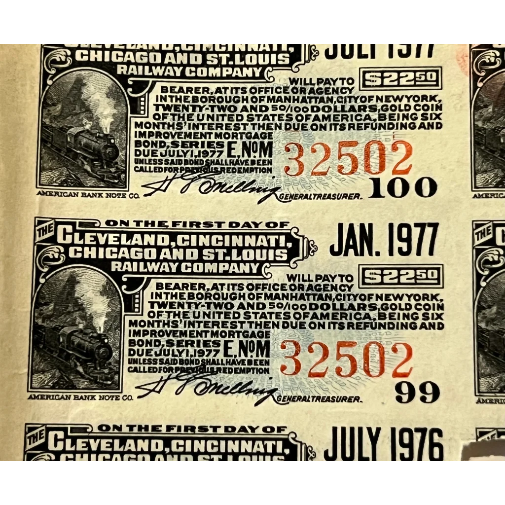 Rare 1927 Cleveland Cincinnati Chicago & St Louis Railway Bond