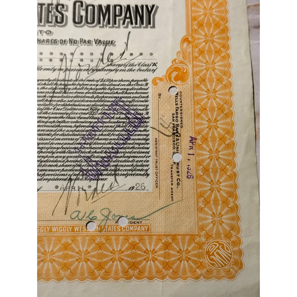 Rare Antique Piggly Wiggly Stock Certificate From 1916 Memphis