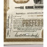Rare Antique Vintage 1940s Erie Railroad Stock Certificate Brown