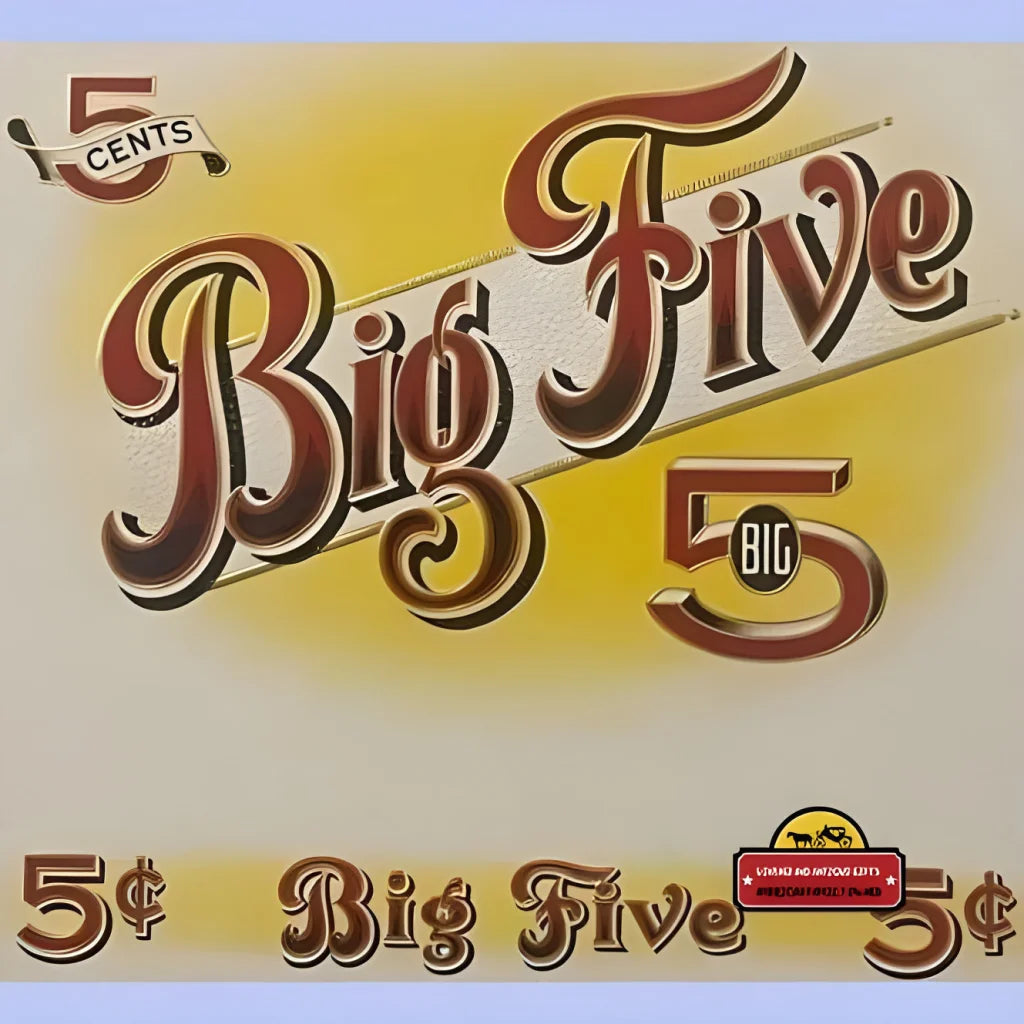 Rare Antique Vintage Big Five Cigar Label Embossed Collectible