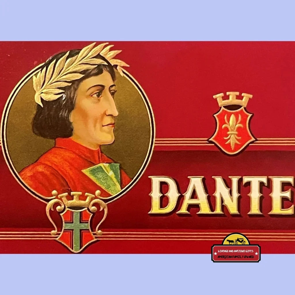 Rare Antique Dante Alighieri Embossed Cigar Label from 1900s