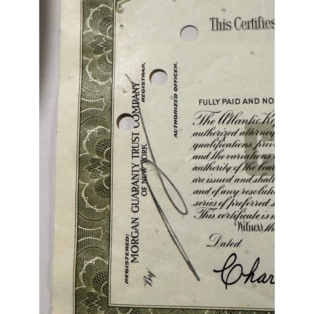 Rare Atlantic Refining Company Stock Certificate from the 1950s