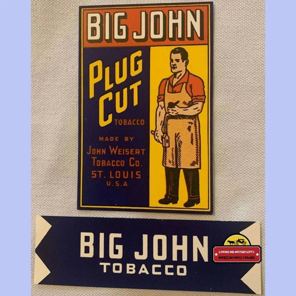 Rare Antique Big John Plug Cut Tobacco Label and Tag Set