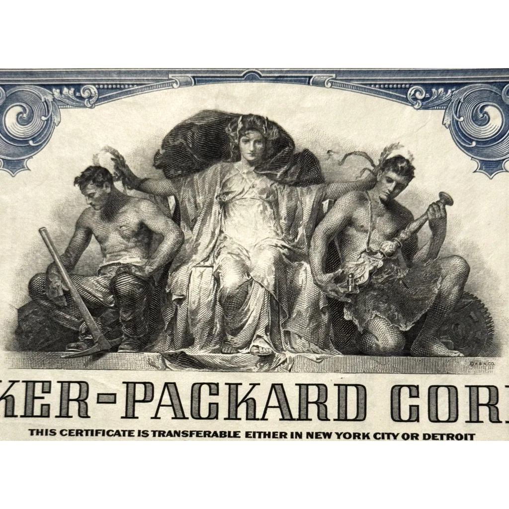 Rare Studebaker-Packard Stock Certificate Blue Beauty from 1950s