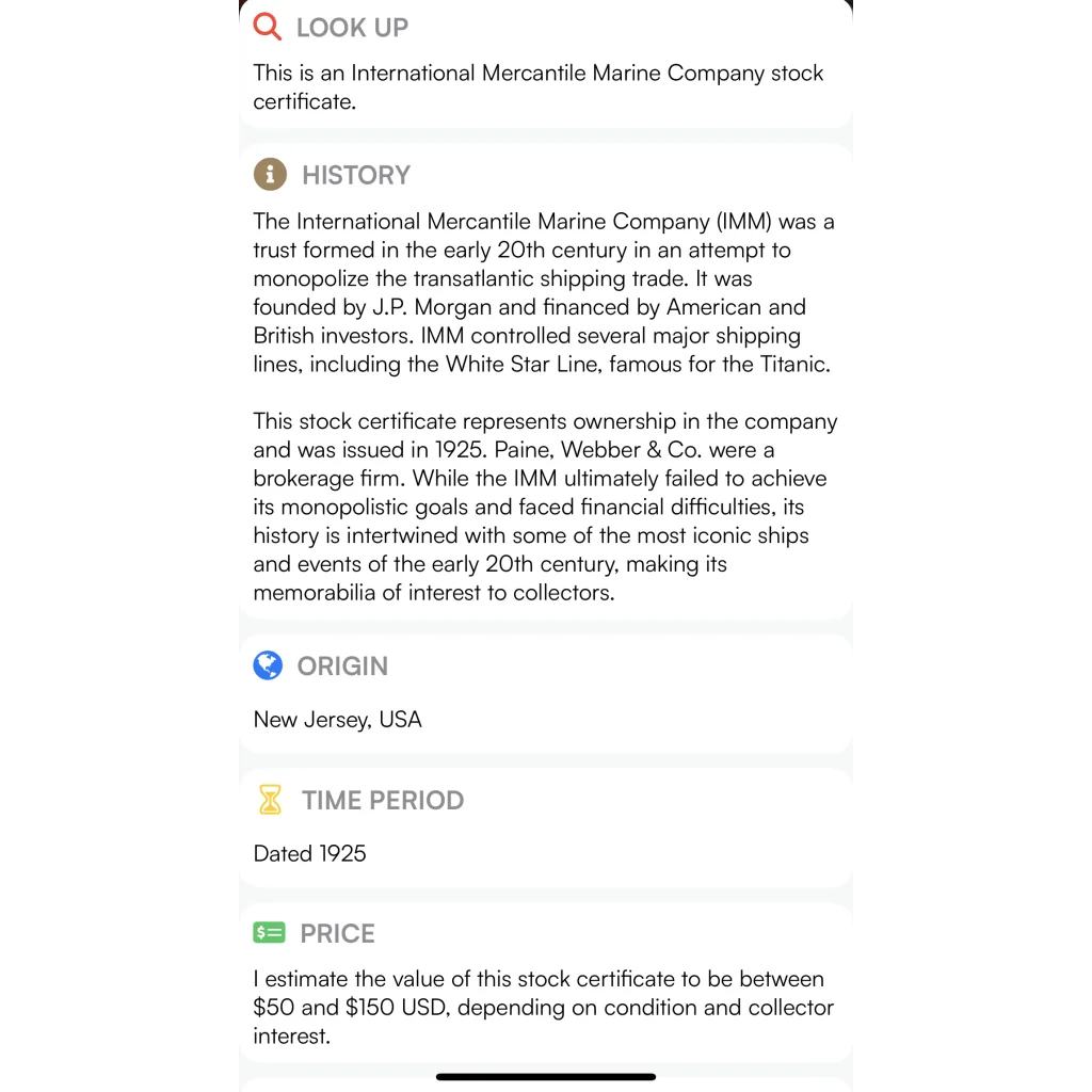 Rare Titanic International Mercantile Stock Certificate from 1910s