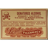 Rare Vintage 1920s Denatured Alcohol Label from Lents Pharmacy