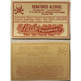 Rare Vintage 1920s Denatured Alcohol Label from Lents Pharmacy