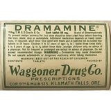 Rare Vintage 1940s Dramamine Label from Waggoner Drug Company