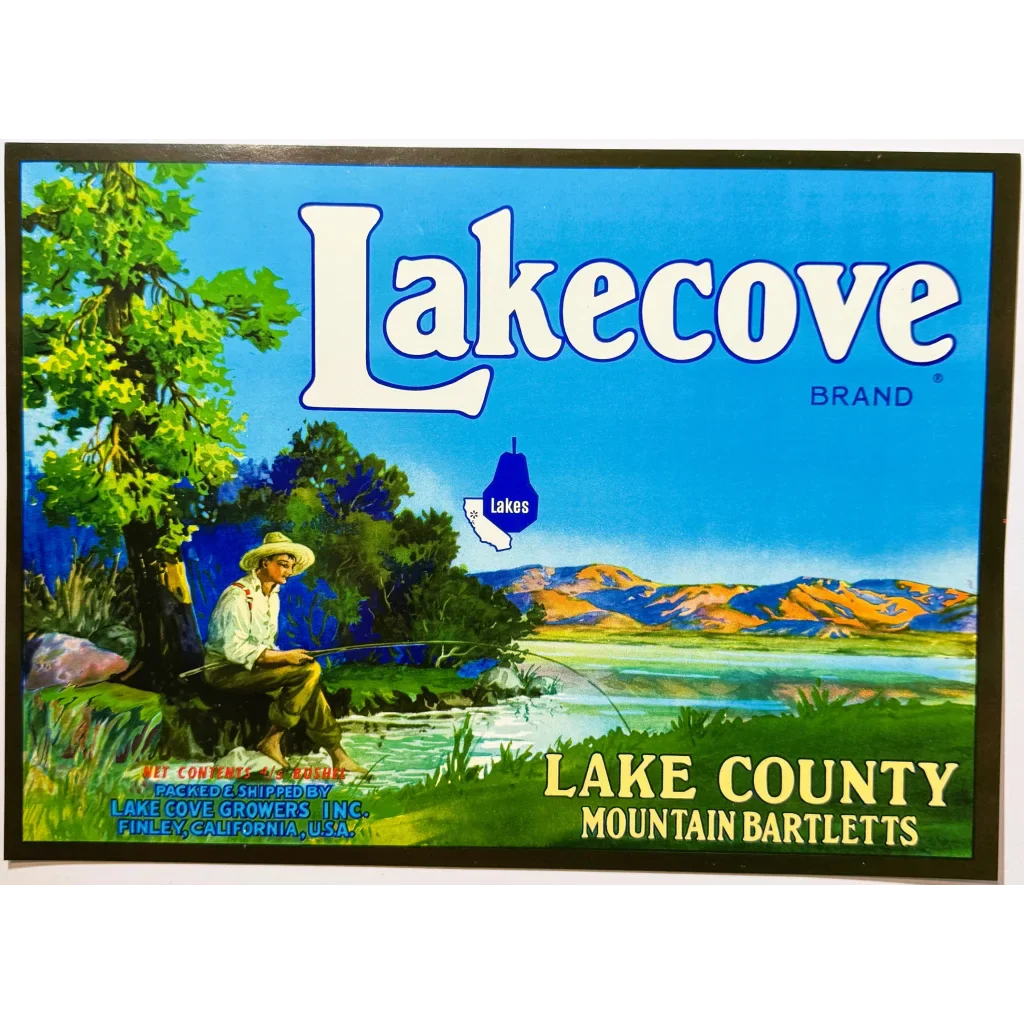 Rare Vintage 1950s Lakecove Bartlett Pears Crate Label