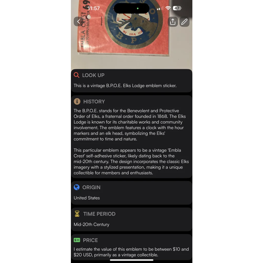 Rare Vintage 1960s Elks Lodge Embla Crest Sticker Sealed Collectible