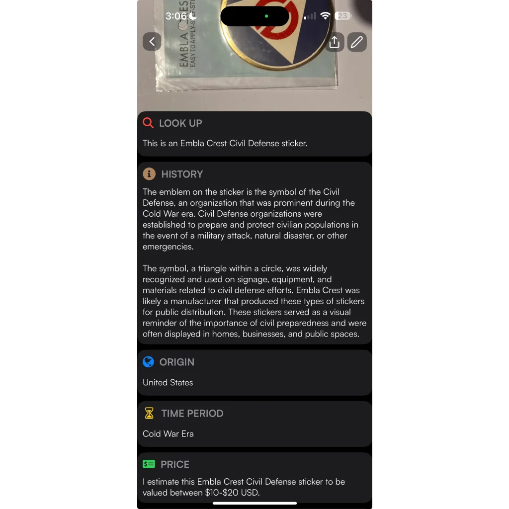 Rare Vintage 1960s Embla Crest Civil Defense Decal Unearthed