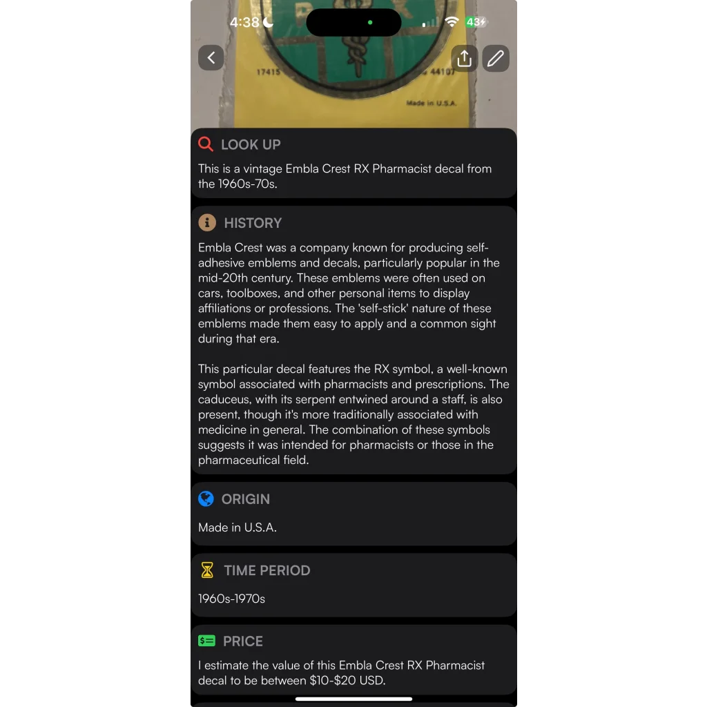 Rare Vintage 1960s Embla Crest Pharmacist Decal Unearthed