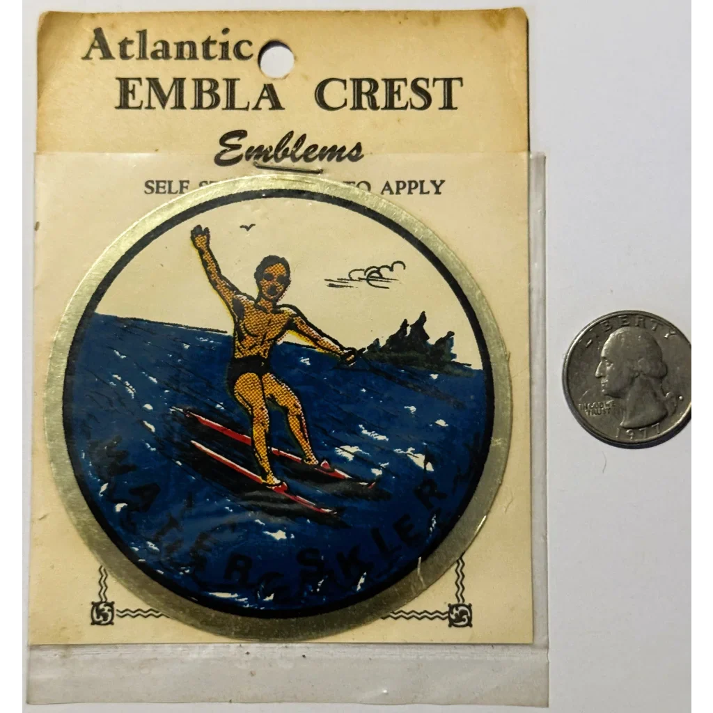 Rare Vintage 1960s Water Skier Decal Embla Crest Collectible