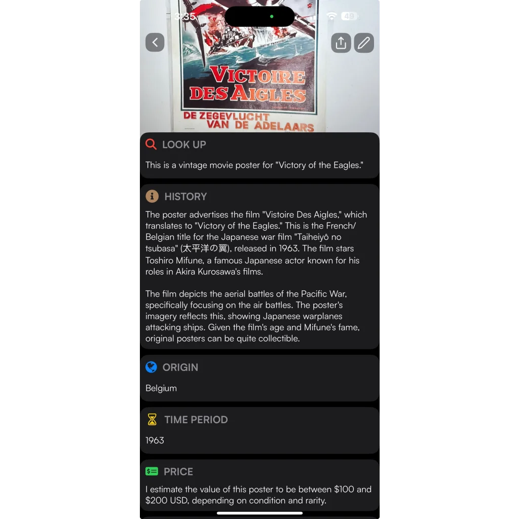 Rare Vintage 1963 Victoire Des Aigles Belgium Movie Poster, WWII Aerial Battles