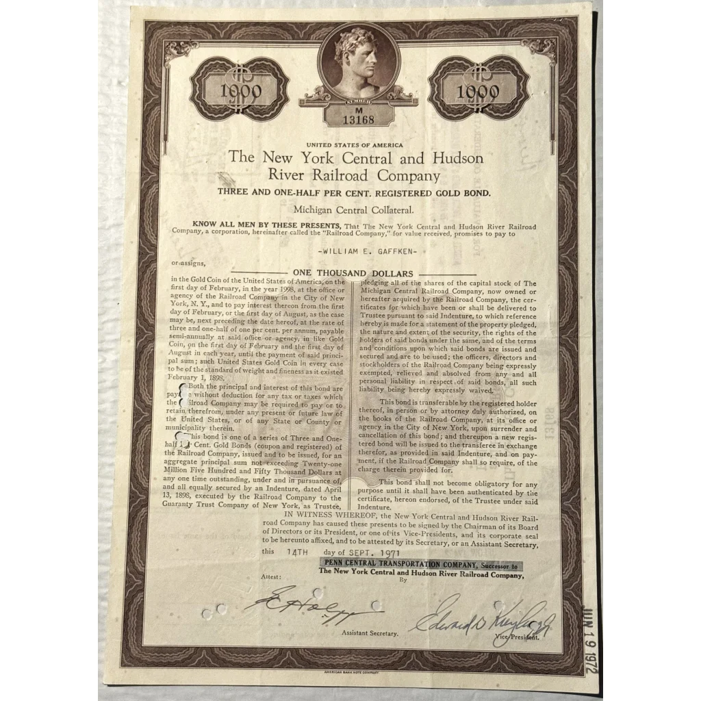 Rare 1970s Hudson River Railroad Gold Bond Certificate Unearthed