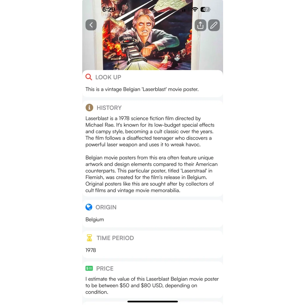 Rare Vintage Laserblast Movie Poster 1978 Belgian SciFi Gem