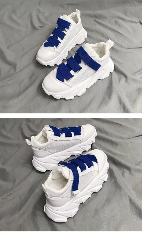 Velcro Platform Sneakers, Dad Shoes, White Casual Shoes - Lootquake