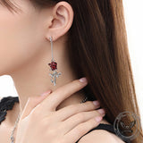 Red Rose Tassel Alloy Drop Earrings