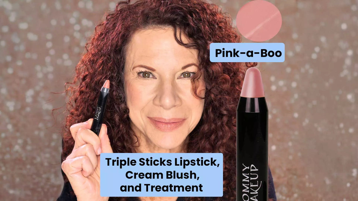 Lápiz labial Triple Sticks, rubor en crema y tratamiento en Pink-a-boo