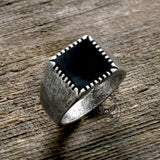 Retro Black Square Stainless Steel Ring