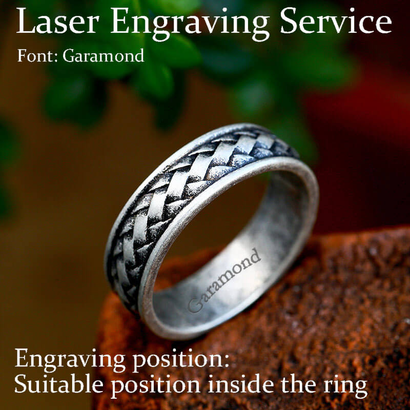 Anillo de acero inoxidable trenzado retro