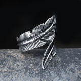 Retro Feather Stainless Steel Ring