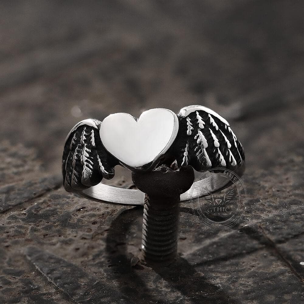Retro Flying Love Stainless Steel Punk Ring