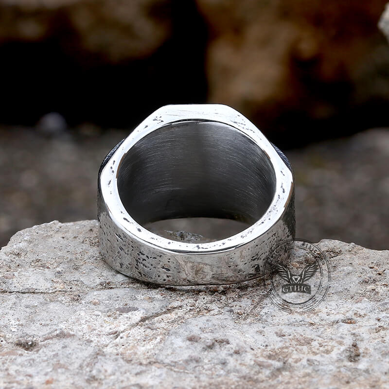 Anillo de acero inoxidable con cruz griega retro