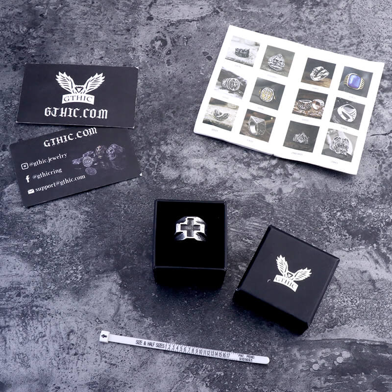 Anillo de acero inoxidable con cruz griega retro