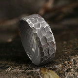 Retro Hammered Damascus Steel Ring