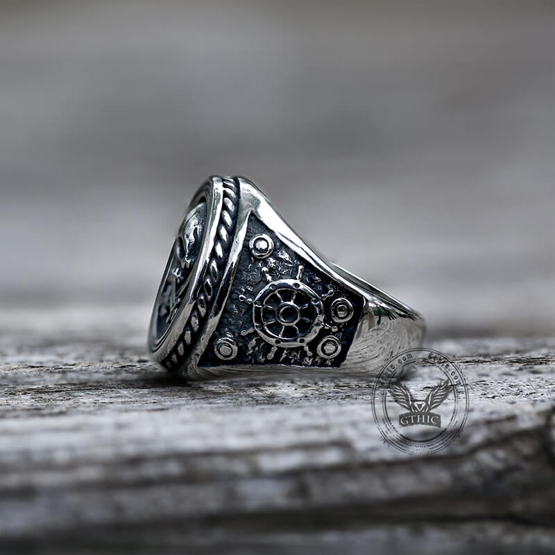 Anillo de calavera pirata retro de acero inoxidable