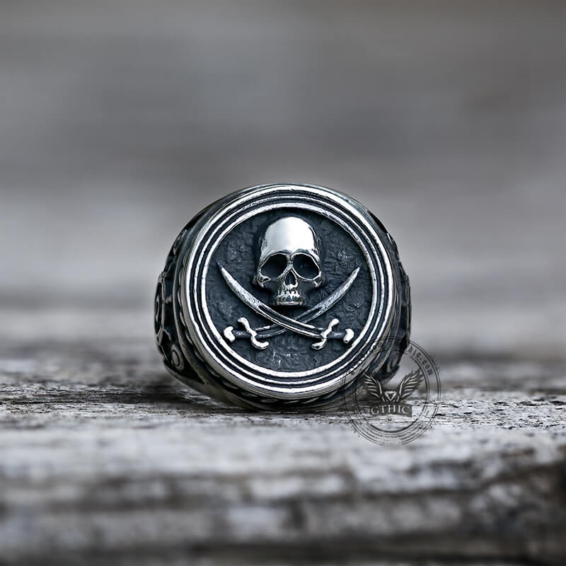 Anillo de calavera pirata retro de acero inoxidable