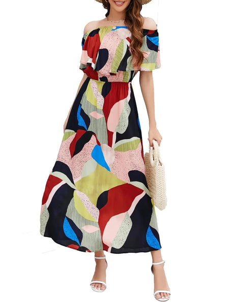 Bluetime Casual Dresses for Women Boho Dress Flower Print Resort Long Maxi Dresses (XXL Floral10) - Lootquake