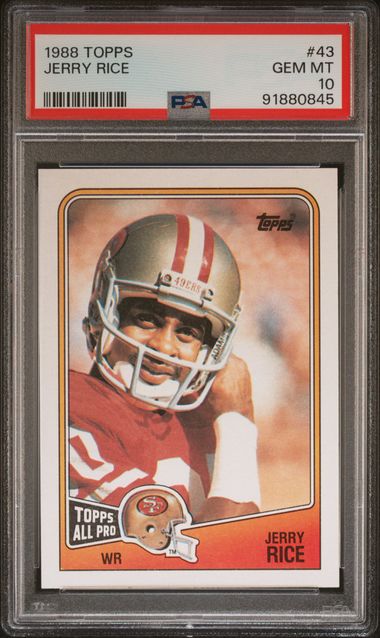 Tarjeta de fútbol Jerry Rice n.° 43 de Topps, clasificada en 1988, PSA 10 Gem Mint