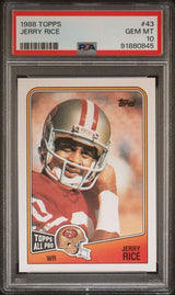 Tarjeta de fútbol Jerry Rice n.° 43 de Topps, clasificada en 1988, PSA 10 Gem Mint