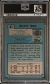 Tarjeta de fútbol Jerry Rice n.° 43 de Topps, clasificada en 1988, PSA 10 Gem Mint