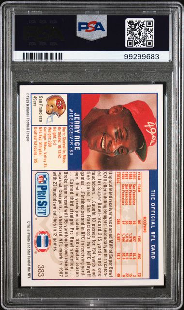 Tarjeta de fútbol Jerry Rice n.° 383, Pro Set, 1989, PSA 10 Gem Mint