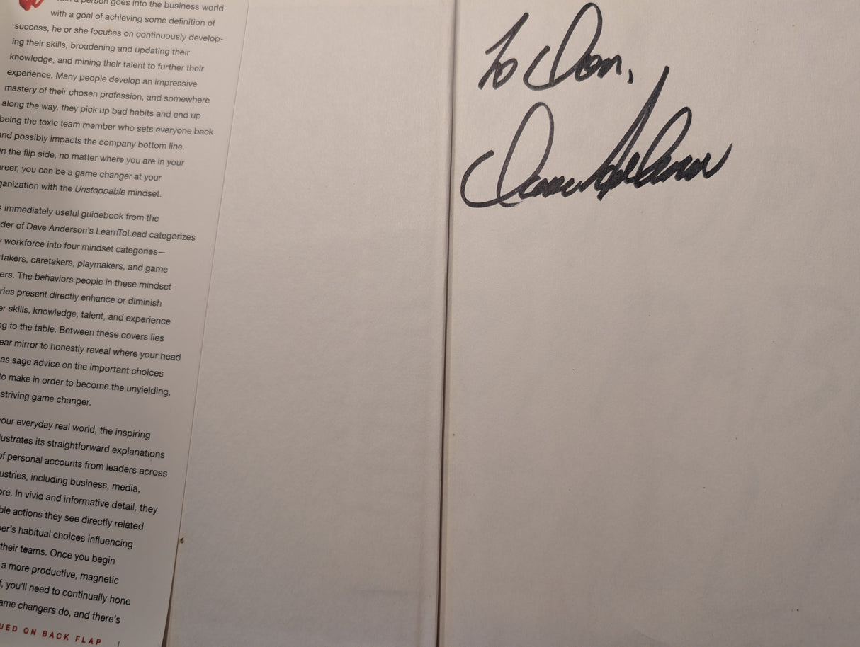 Unstoppable: Transforming Your Mindset to Create Change, Accelerate Results, and Be the Best at What You Do Book by Dave Anderson - autographed