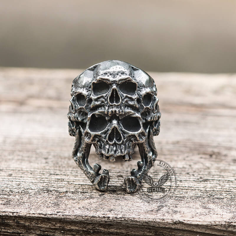 Anillo de acero inoxidable con calavera rugiente multifacética