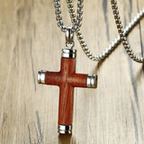 Rosewood Cross Titanium Steel Religion Pendant