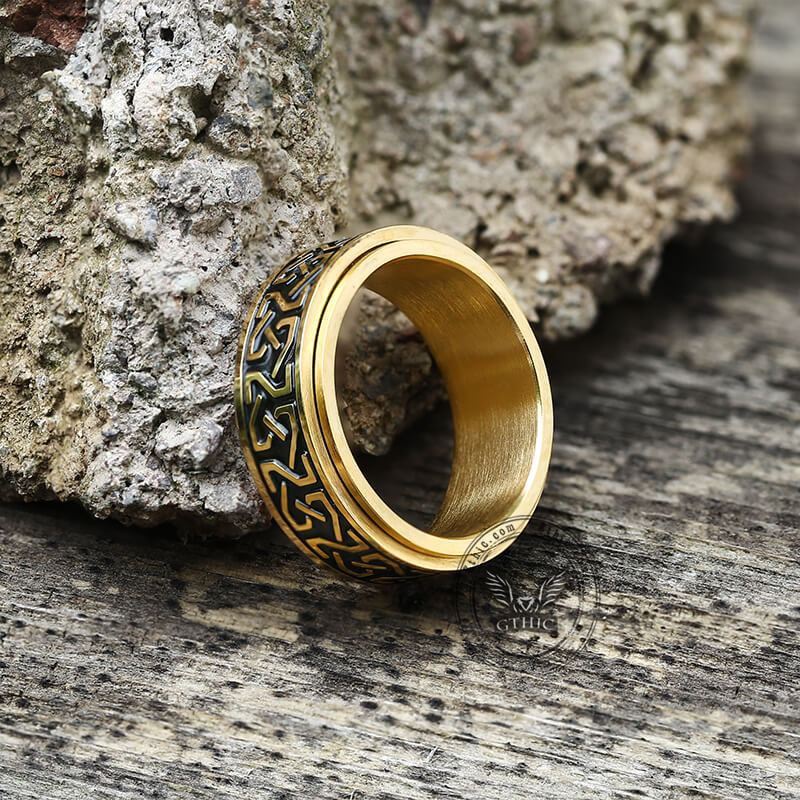 Anillo vikingo giratorio de acero inoxidable con nudo celta