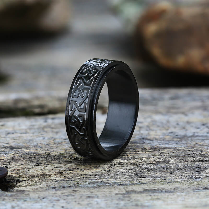Anillo vikingo giratorio de acero inoxidable con nudo celta