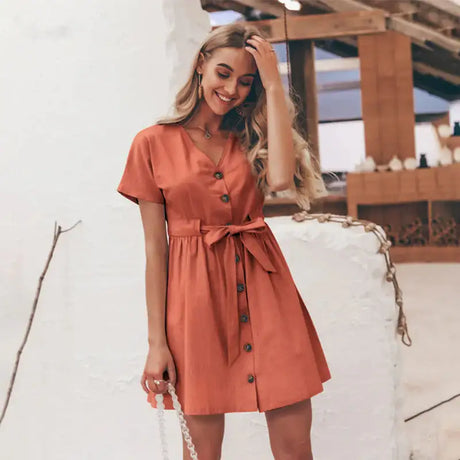 Short V-neck Summer Dresses - Lootquake