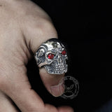 Ruby & Sapphire Eye Stainless Steel Skull Ring