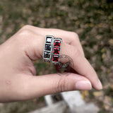 Runes 3-Stone CZ Zircon Stainless Steel Ring