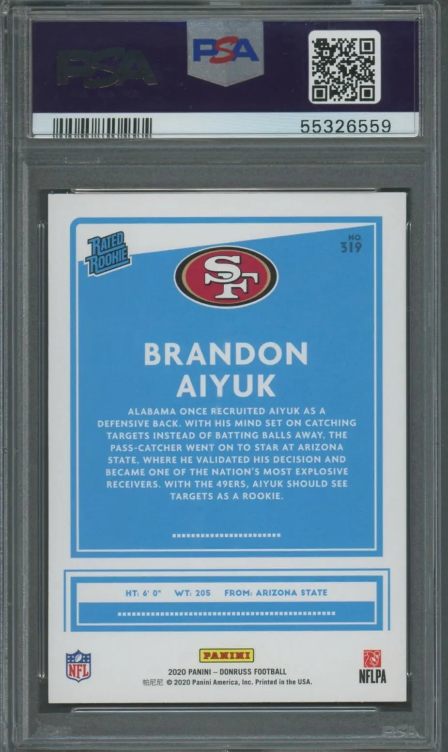 Graded 2020 Panini Donruss Brandon Aiyuk #319 Canvas Rookie RC Football Card PSA 10 Gem