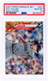 Tarjeta de béisbol Topps 2020, clasificación completa, Zac Gallen n.° 207 Gold Stars Rookie RC, PSA 10 Gem Mint